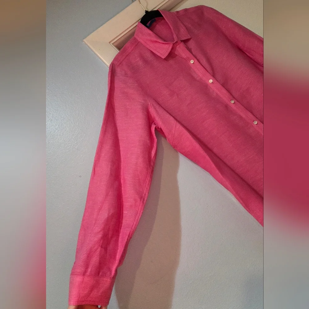 Women's J.McLaughlin Pink Britt Linen Long Sleeve Blouse, Size L - Picture 8 of 14
